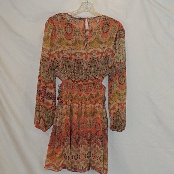 MNG Mango Sheer Gauze Paisley Side Cut-out Print Ruffled Dress 2 Festival Boho - Picture 6 of 13